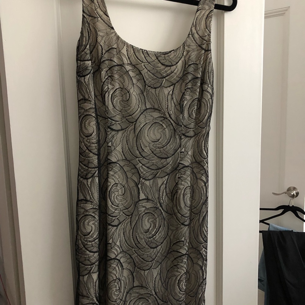 Victor Alfaro dress Cream with black lace/ fringe